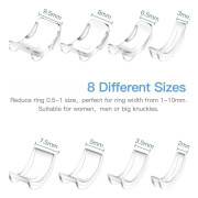 Invisible Silicone Ring Adjuster Set 8 Pieces Transparent PC Clip-on Ring Sizer for Loose Rings Tool-free Easy Installation 3cm x 2.1cm