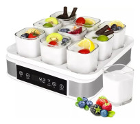 Yoghurtmaskin, digital modell, temperatur- och tidskontroll, automatisk, 9 portionsglas à 170 ml, vit