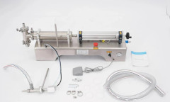 Vätskefyllare - Horisontell pneumatisk enkelmunstycke - Volym 100–1000 ml - Automatisk dosering - AISI 304 rostfritt stål - Silver