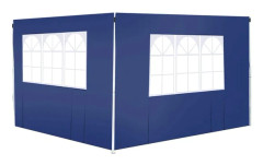 Partytält/paviljong sidoväggar - 2 st fönsterväggar - 2×3 m - Passar 3×3/3×6/3×9 m - Blå