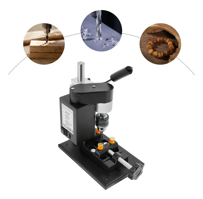 Mini borrpress - bänkborrmaskin - 7 hastigheter - 0–8000 varv/min - Kopparlindad motor - EU-kontakt - 110–220 V AC - Precisionsskruvstycke - Svart