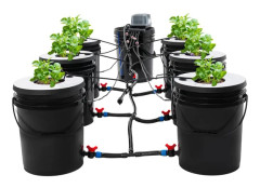 Hydroponisk odling - DWC-system - 7 hinkar - 20 L per hink - 30×38 cm per hink - EU-kontakt 220–240 V 9 W - Svart