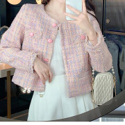 Höst Dam Knäppkofta Kappa Elegant Kontor Tweedkappa Långärmad Jacka Lös Ytterkläder för Kvinnor Vinter XL rosa