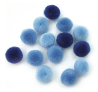 Pom-pom, 15 mm, 60 st, blå assorterad