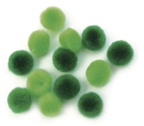 Pomponer, 15 mm, 60 st, grön assorterad