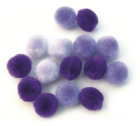 Pomponer, 15 mm, 60 st, lila assorterade