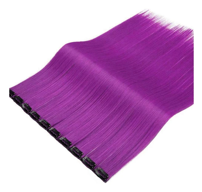 9PCS 21\" Färgade clip-in hårförlängningar Lila hårförlängningar