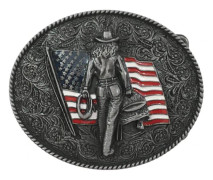 Western Cowgirl Bältesspänne American West Cow Girl USA Flagga