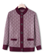 Medelålders och äldre nybliven mamma-dräkt Höst och Vinter Rundhalsad Tröja Cardigan Dam Mormor Höst Lös Casual Jacka 4XL