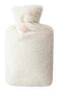 Varmvattenflaska med mjukt fleeceöverdrag, 2L varmvattenpåse för kall och varm terapi, smärtlindring, rygg, nacke, mensvärk - Bästa present (Off White)