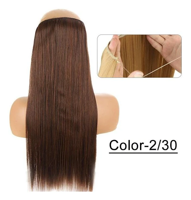 Syntetiskt Naturligt Syntetiskt Halo Hårförlängningar Ingen Clip In Artificiell Fake Ombre Blond Brun Svart Rosa Vågigt falskt hår YX01-2-30