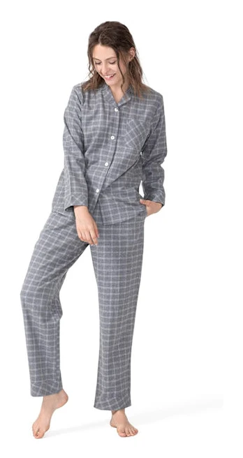 Set 100 % bomull Flanellvävd pläd Pyjamas lång