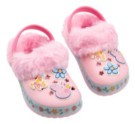 Greta Gris Flickor Blommor Pälsfodrade Träskor 10 UK Barn Rosa Pink 10 UK Child