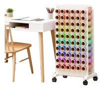 Hantverksförvaringsvagn, Vattentålig MDF, 91 cm L x 38 cm B x 76 cm H, 60 Fack, Fyra Svängbara Hjul, Lätt Montering