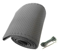 Universal bilrattskydd handsytt perforerat mikrofiberläder rattöverdrag för 38 cm diameter grå