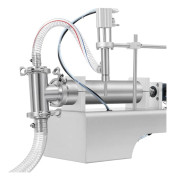 Vätskefyllningsmaskin - Pneumatisk, 1 munstycke - Volym 100–1000 ml - Rostfritt stål 304 - Noggrannhet ±1 % - Hastighet 40 flaskor/min - Silver