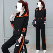 Höst Koreanskt Sportdräkt med Huvtröja för Kvinnor, Lös Figursmickrande, Västerländsk Casual Klädsel Tvådelat Set 4XL svart