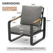 Utomhus loungestol - Trädgårdsfåtölj - Metallram - Fiberstoppade dynor - En sits - Minimalistisk modern stil - Grå