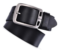 Vintage Leather Belt with Pin Buckle in Second Layer Cowhide, 130cm Length, 4cm Width, Black for Jeans and Casual Wear 226