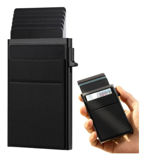 Men's Card Holder - Retractable Card Holder - Secure - RFID - Protection - for 10 Cards - Black