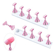 2 uppsättningar rosa nagelställ för lösnaglar - Magnetisk lösnagelhållare för målning, nagelkonstkit för nybörjare