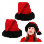 2 st Jul Tomtehatt Luddig Julhatt med Komfortfoder och Brätte Stor Unisex Plysch Tomteluva för Kvinnor Män