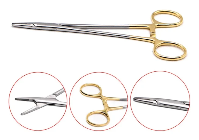 Nålhållare Rostfritt Stål Ortodontisk Tång Guldpläterat Handtag Kirurgiskt Instrument Implantat Castroviejo