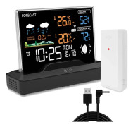 Trådlös väderstation Hem RF Väckarklocka VA Färgskärm Inomhus/Utomhus Termometer Hygrometer med Väderprognos Ny