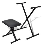 vidaXL Keyboard Stand with Stool Set Black