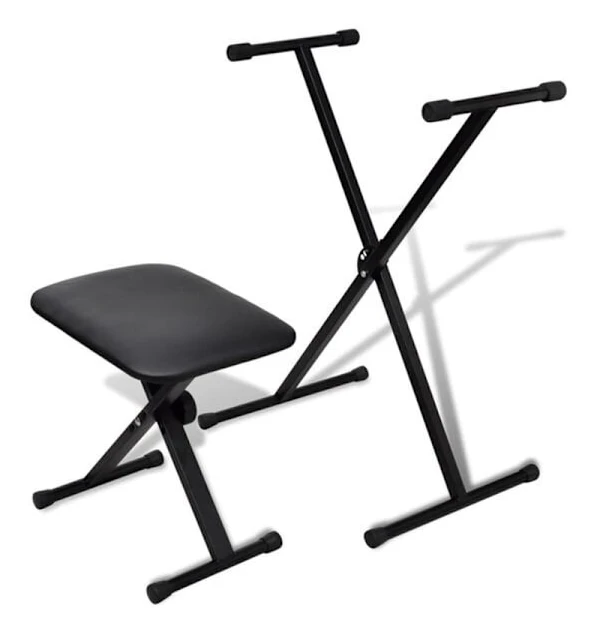 vidaXL Keyboard Stand with Stool Set Black