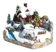 Julbyhus, LED-upplyst Vinterjulby och Miniatyr Julfigurer A style ski