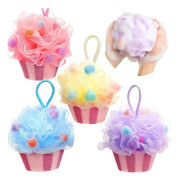 4 st Slumpmässig färg Cupcake Bad Loofah Svamp Tecknad Kroppsskrubb Loofah Mjuk Mesh Exfolierande Badskrubb Duschboll för Duschsvamp Gåvor Exc