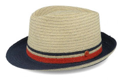 Mayser - Beige straw Hatt - Troy Paper Beige/Navy Trilby Straw Hat @ Hatstore