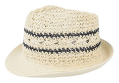 Seeberger - Beige straw Hatt - Trilby In Fancy Paper Crochet Linen/Black Straw Hat @ Hatstore