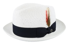 Jaxon & James - Vit straw Hatt - Pinch Crown Toyo Braided White Trilby @ Hatstore