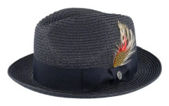 Jaxon & James - Svart straw Hatt - Pinch Crown Toyo Braided Trilby Black Straw Hat @ Hatstore