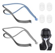 2-pack CPAP-huvudbandsersättning för ResMed AirFit P10 näskuddemask med 4 justeringsklämmor grå och blå