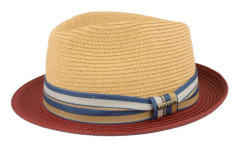 Stetson - Beige straw Hatt - Red/Beige Trilby Straw Hat @ Hatstore