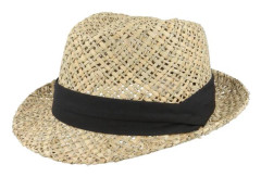 Seeberger - Beige straw Hatt - Seagrass Natural/Black Trilby @ Hatstore