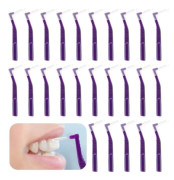 Prasacco 25 stycken mellanrumsborstar, 1 mm L-formade mellanrumsborstar i plast, bärbara mellanrumsborstar med halkfritt handtag för tandrengöring och munvård [YJD] Purple, 1 Mm