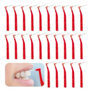 Prasacco 25 stycken mellanrumsborstar 0,8 mm L-formade plastmellanrumsborstar Bärbara mellanrumsborstar med halkfritt handtag för tandrengöring Munvård (Gr[YJD] Plain Red