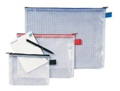 REXEL Mesh Bag A6 med dragkedja i svart PVC, förstärkt transparent, svårantändlig