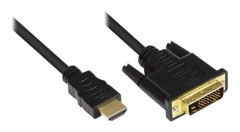 Anslutningskabel HDMI 19-polig kontakt till DVI-D 24+1-kontakt, 24K guldpläterad kontakt och kopparkontakter, OFC, svart, 5m, Bra anslutningar (GC-M00