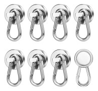 Starka magneter, 22 kg, magnetkrokar med karbinhake, 8-pack, för upphängning och förvaring