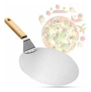 Pizzaspade i rostfritt stål – Trähandtag – Ø 25,5 cm – För pizzor, tarte flambée och bröd – Rund design 43 x 25,5 cm