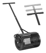 Kompost- och torvmullspridare - Dressrulle - 42 cm Bredd - T-handtag - 3 Höjdlägen - Pulverlackerat Stål - För Grässådd - För Gräsmatta - Svart