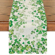 Shamrock Love Heart St. Patrick's Day Bordslöpare 13x72 tum Vårdekoration för hemmafest, grön tygdesign
