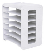 Skrivbordsorganiserare - Dokumentfack 7 nivåer - Horisontell - PVC - Mått 34×25×39 cm - Fackavstånd 5,5 cm - Vit