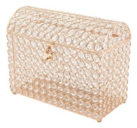 Kuvertlåda Bröllop - Kort- & Pengalåda - Med Hjärtlås - Metall & Glas - 31×16×25 cm - Guld
