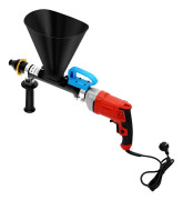 Murbruk- och cementspruta - Elektrisk 700W AC - 2 munstycken (rund 2 cm, platt 2,6 cm) - Tratt 23x19 cm - Rostfritt stål - CE - Röd